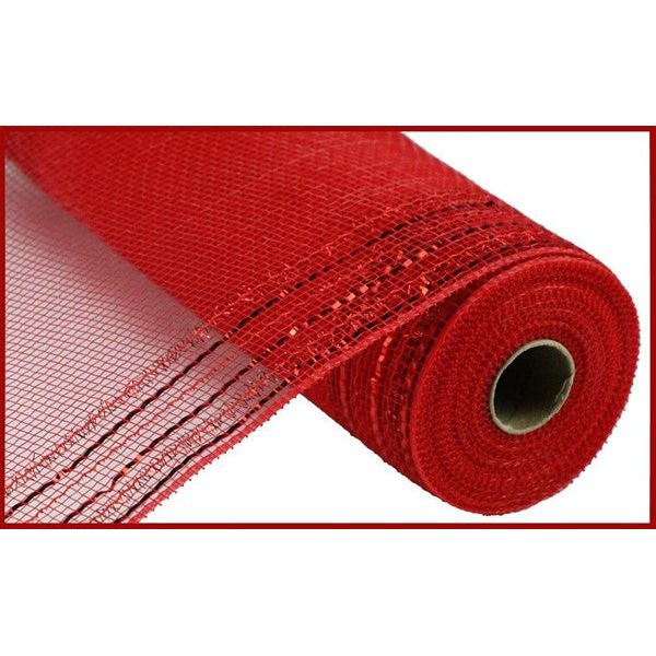 Shop For 10" Border Stripe Tinsel Metallic Mesh Ribbon: Red (10 Yards) at Michelle's aDOORable Creations