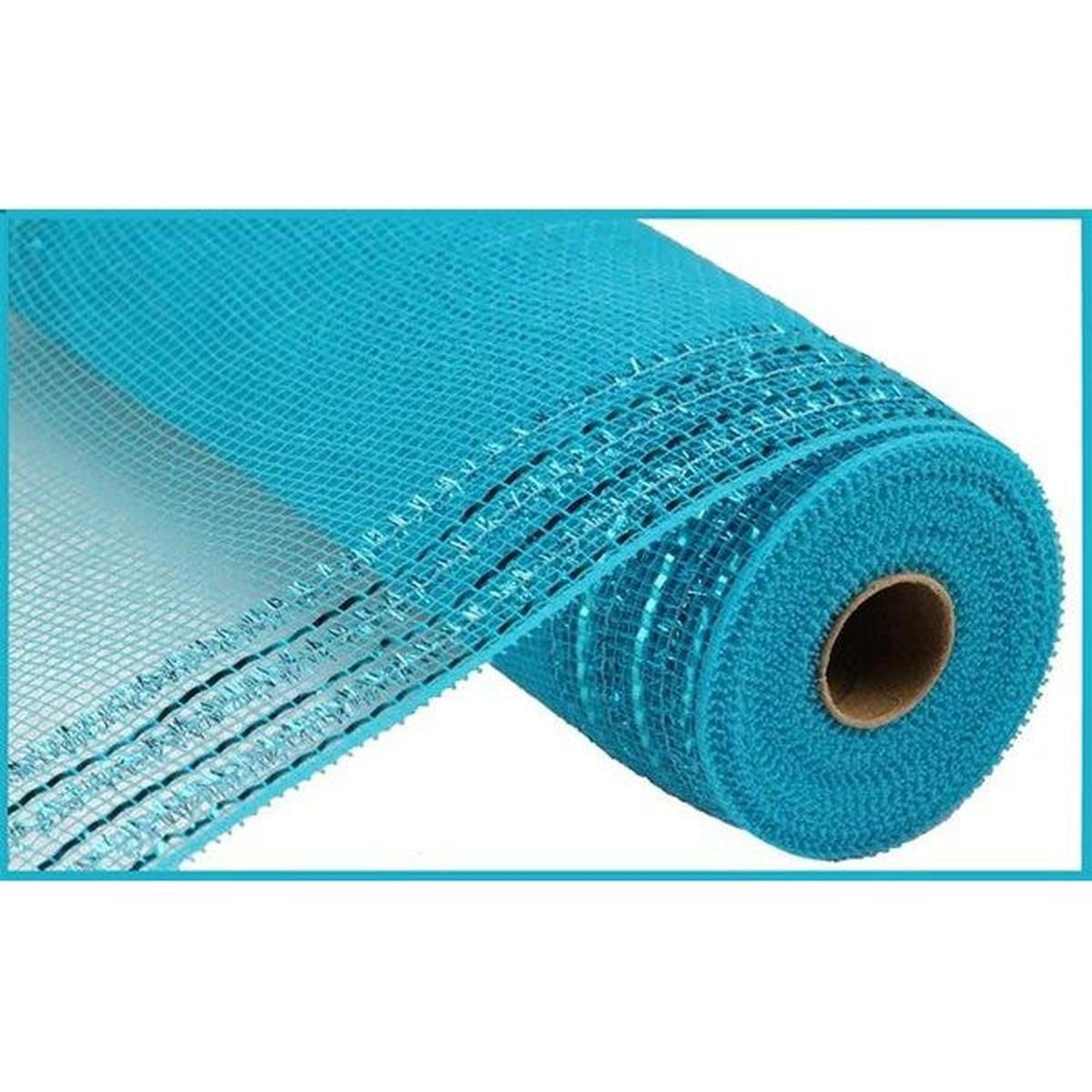 10.5" Border Stripe Tinsel Mesh Ribbon: Turquoise (10 Yards)