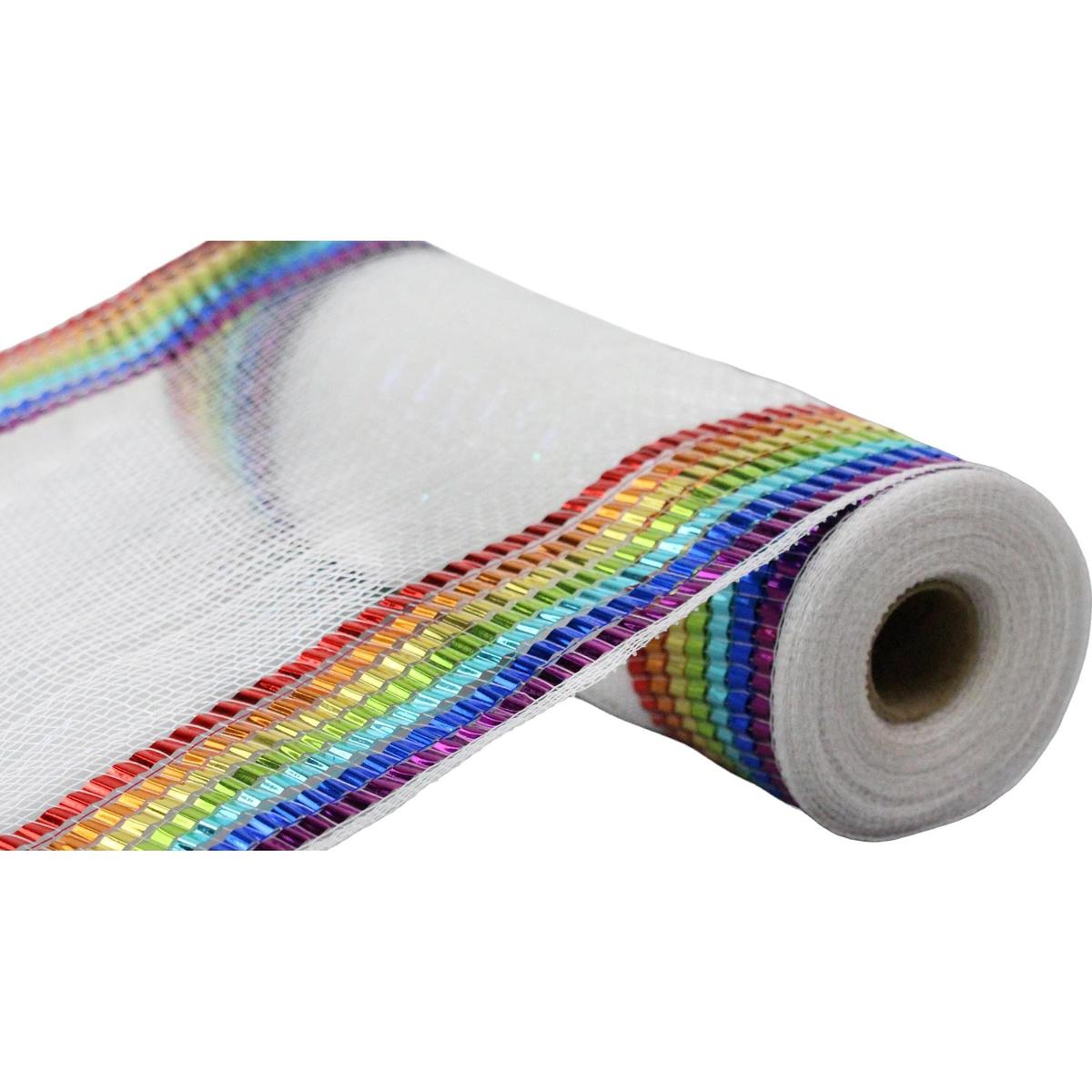 Shop For 10" Metallic Foil Border Mesh Ribbon: Rainbow (10 Yards) at Michelle's aDOORable Creations