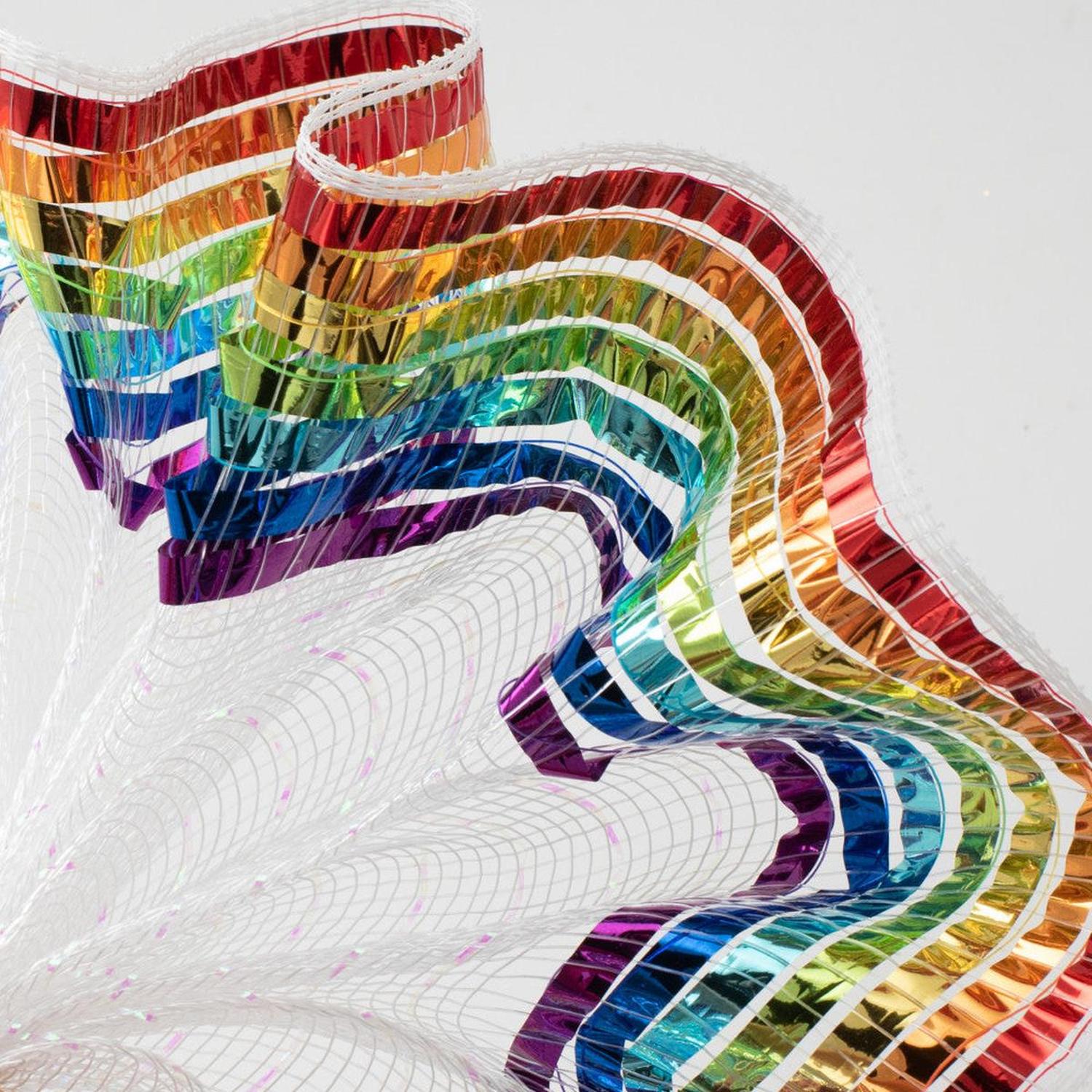 10" Metallic Foil Border Mesh Ribbon: Rainbow (10 Yards)