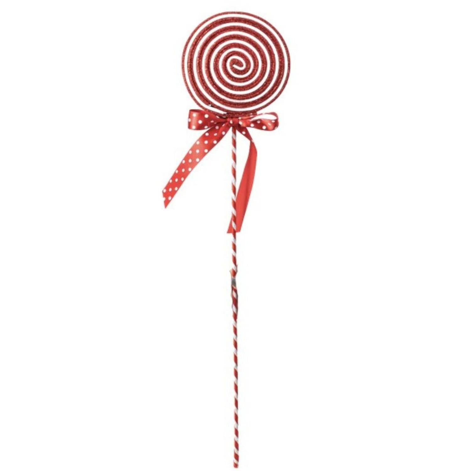 22" Glitter Lollipop Bow Pick: Red & White