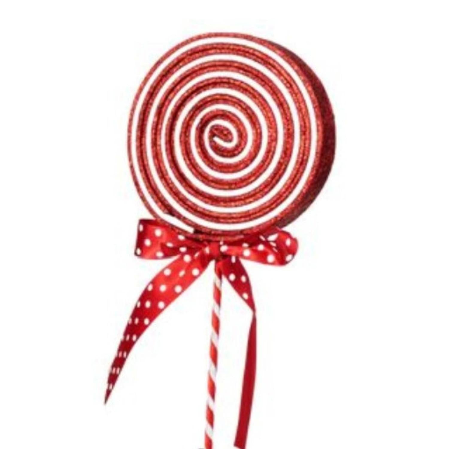 22" Glitter Lollipop Bow Pick: Red & White