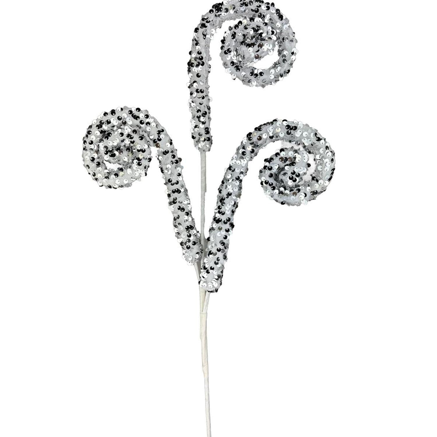 29" Glitter Scroll Curly Spray: Silver