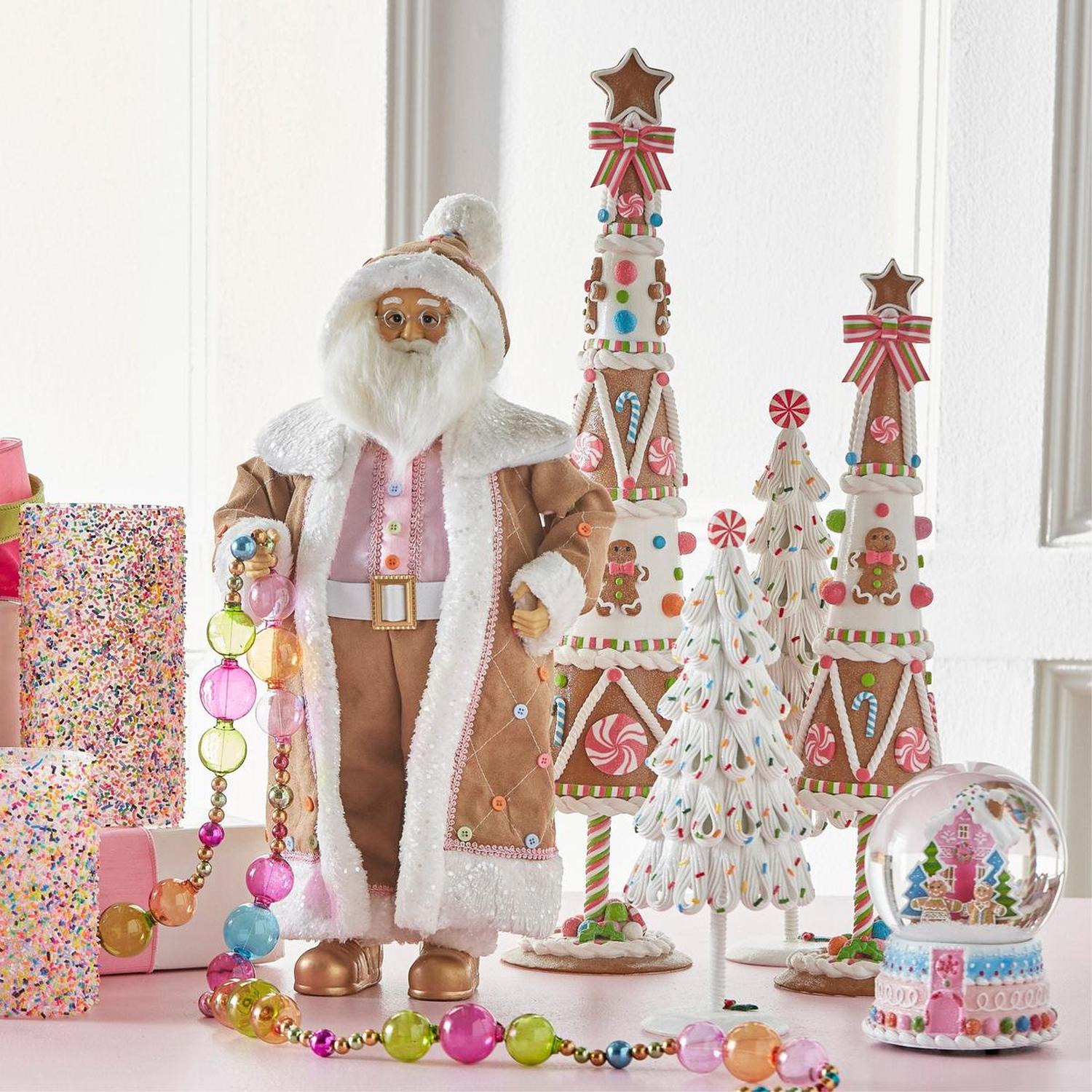 18" Pastel Gingerbread Christmas Santa Figure