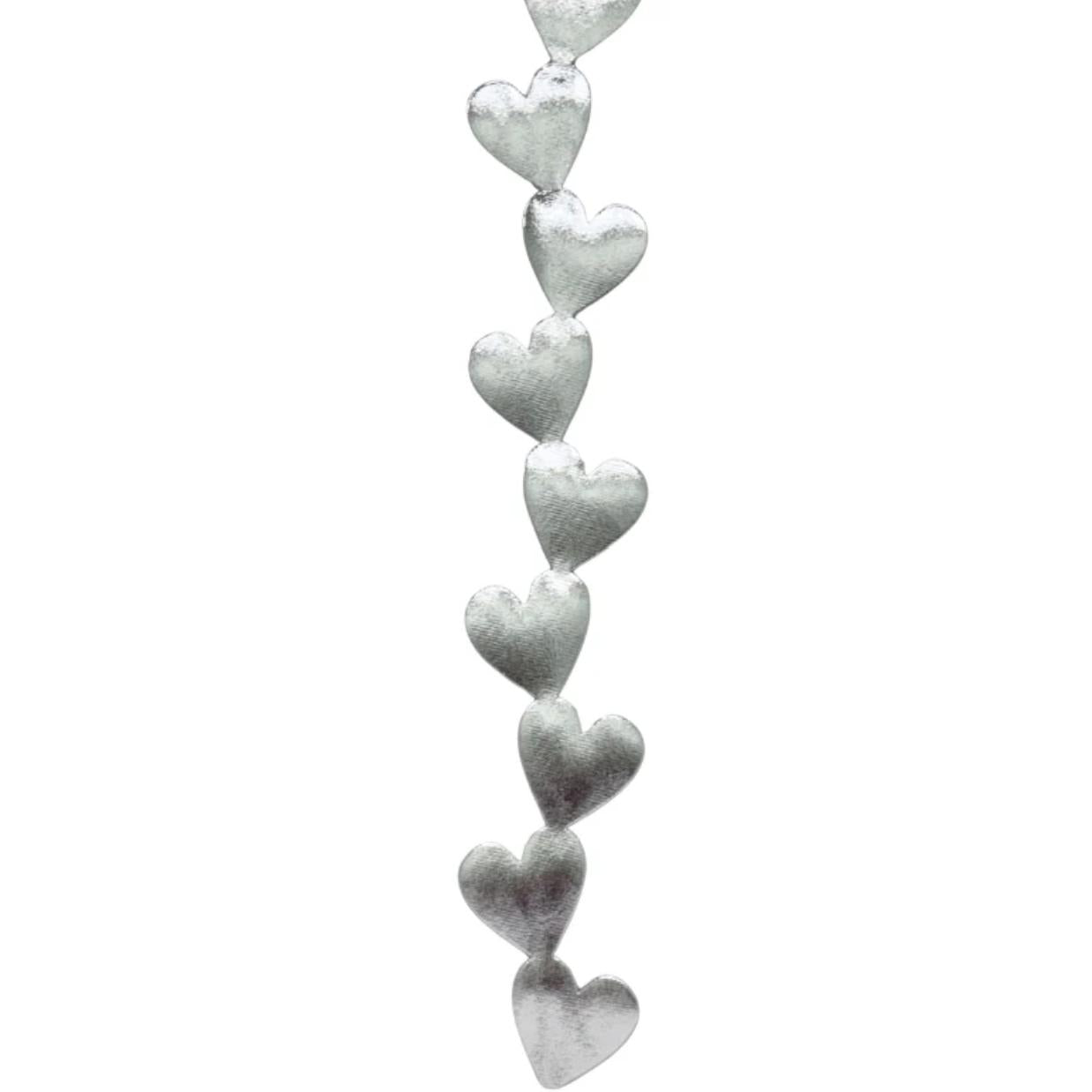 Silver metallic vinyl puffy heart garland with shiny textured finish