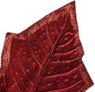 Deep red velvet holly leaf with detailed veins and sparkling glitter edges for Christmas decor.