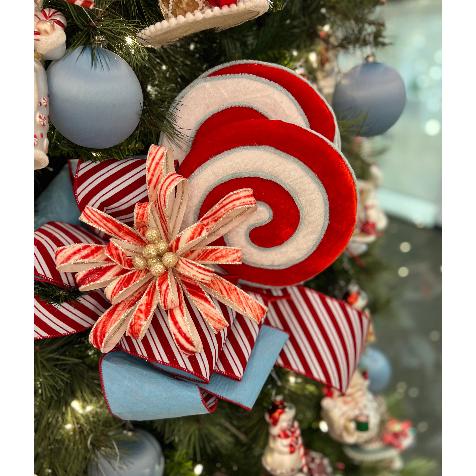 24-inch red and white spiral velvet peppermint lollipop stem in holiday arrangement