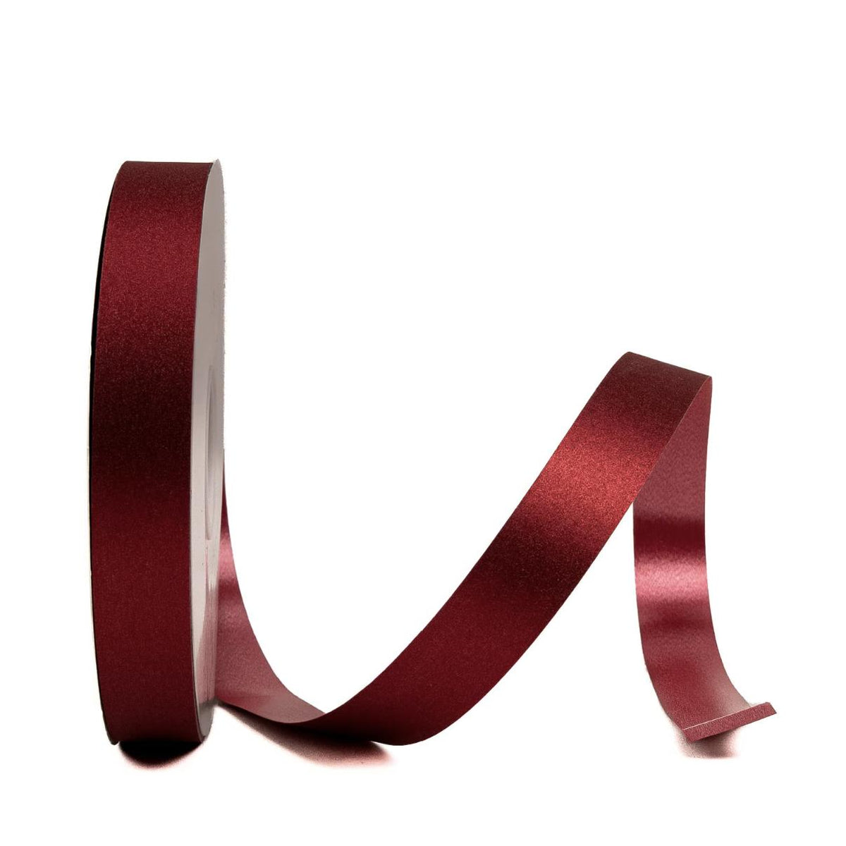 Side view of red non-wired glitter ribbon spool