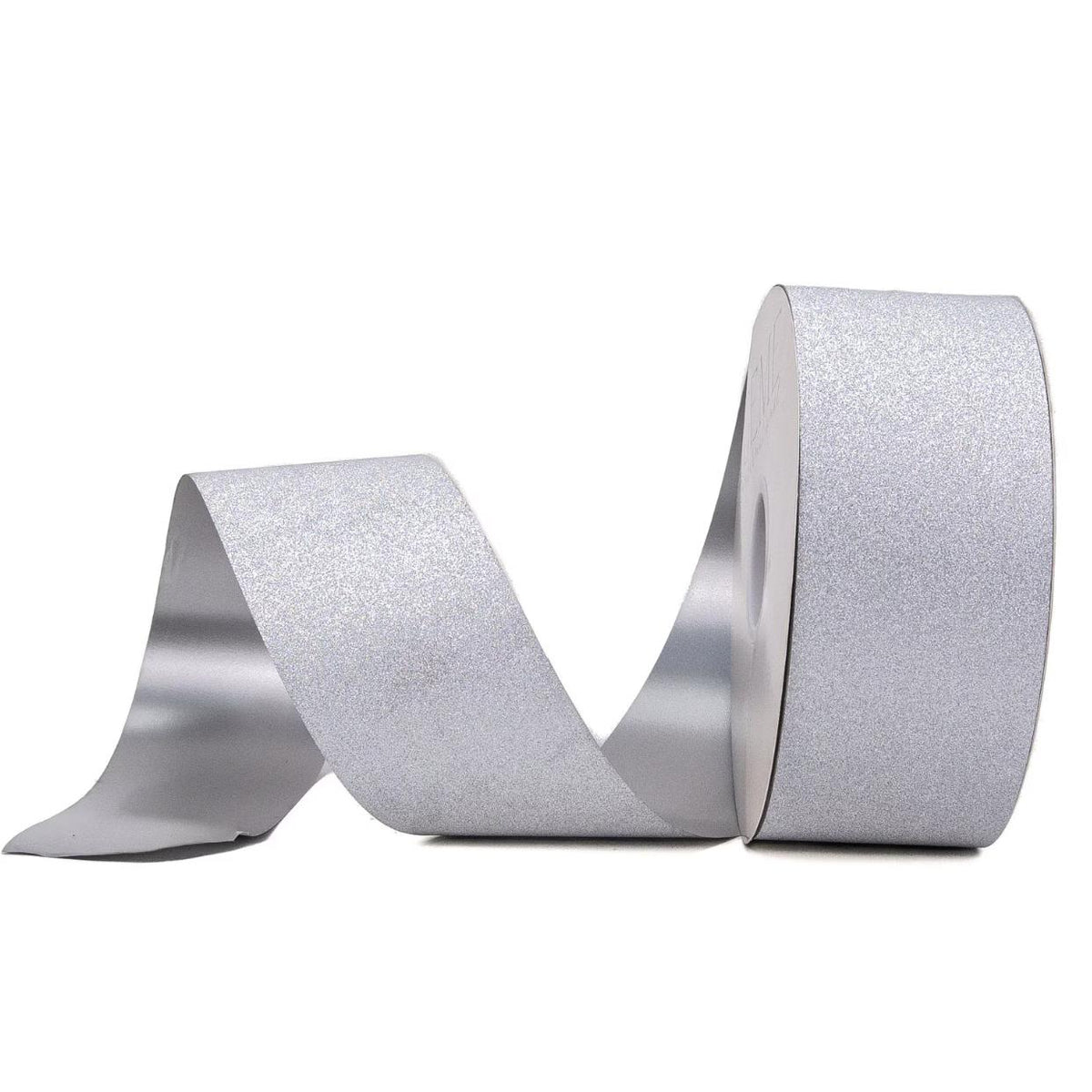 Silver glitter non-wired ribbon roll for homecoming mums