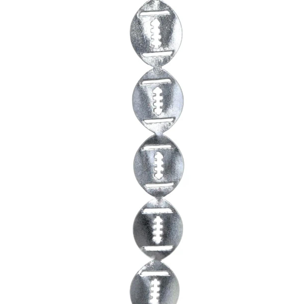 Silver metallic vinyl puffy football homecoming mum streamer