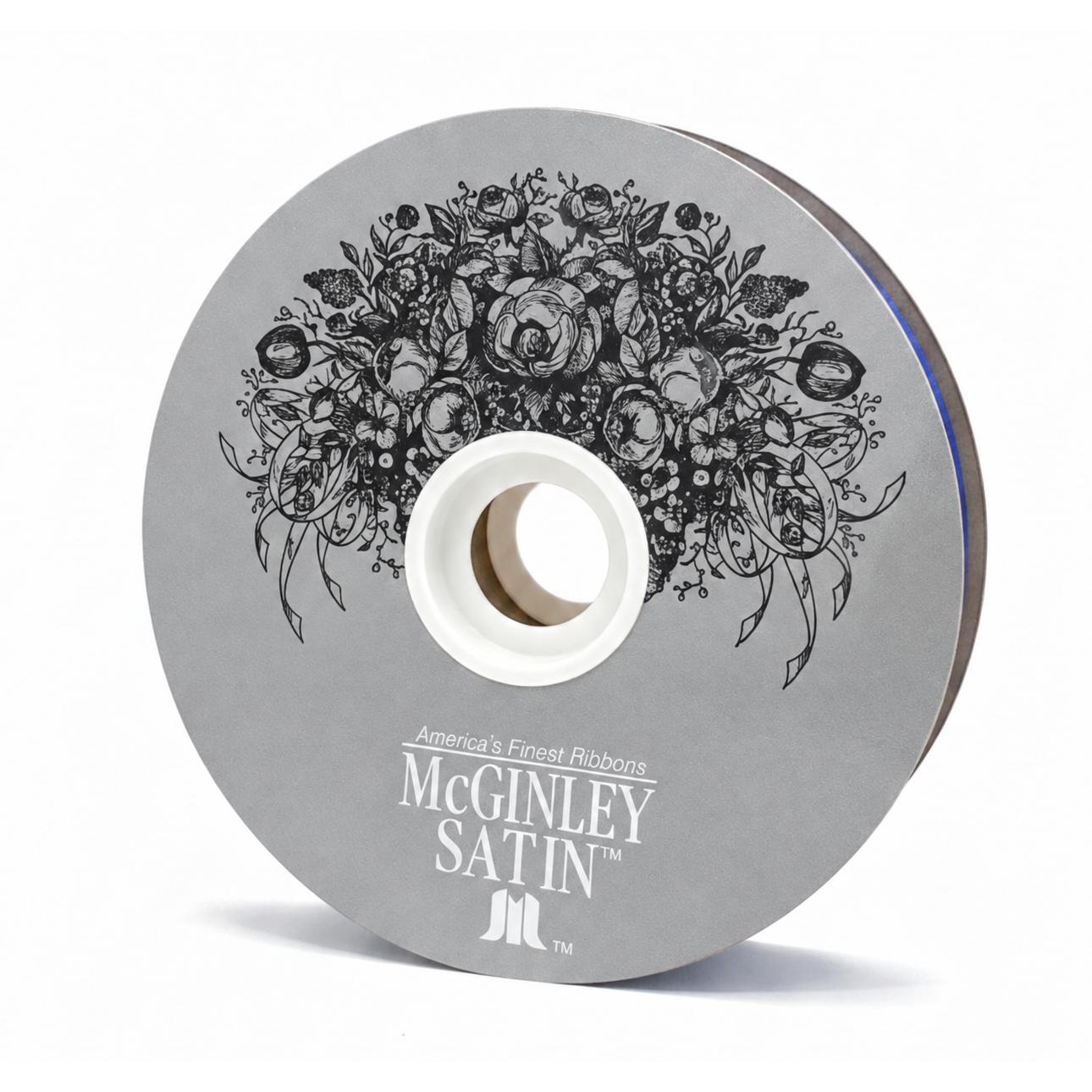 McGinley black satin acetate ribbon spool with floral label