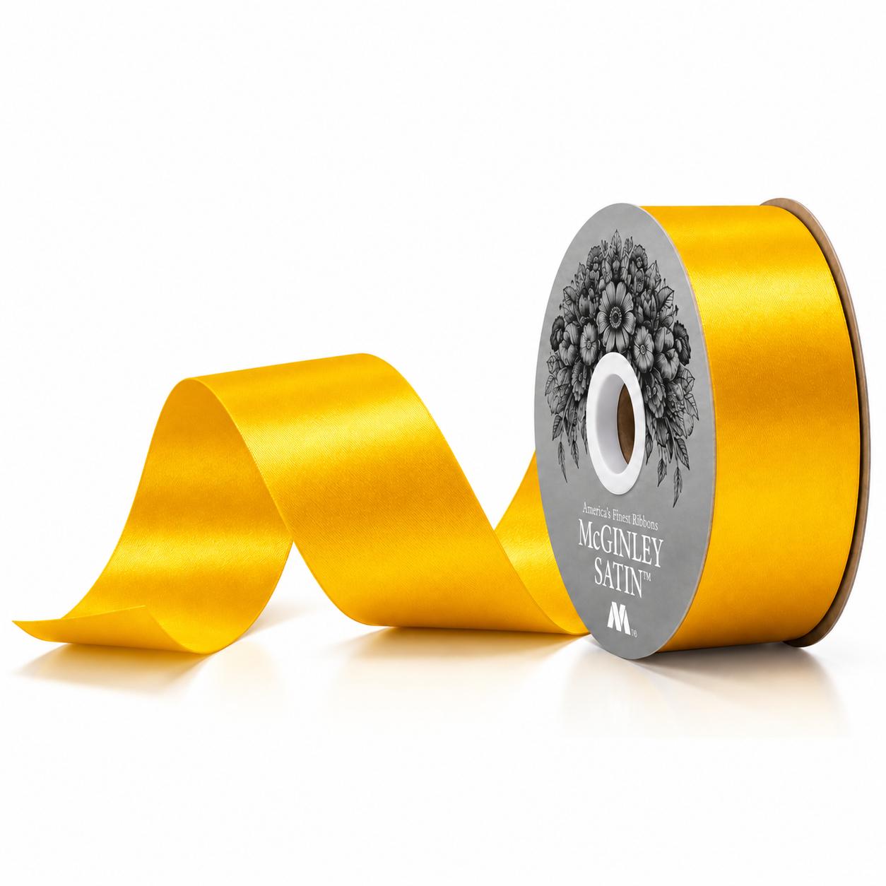 McGinley golden yellow satin ribbon spool with label