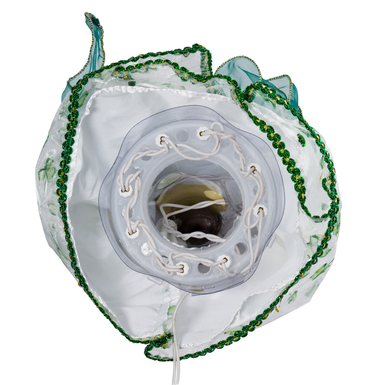 Angel tree topper base showing wiring and green beaded trim detail