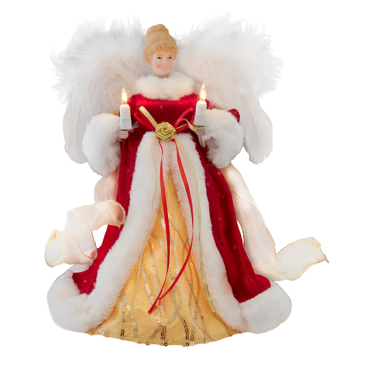 10in Red & Gold Angel Christmas Tree Topper with Lights