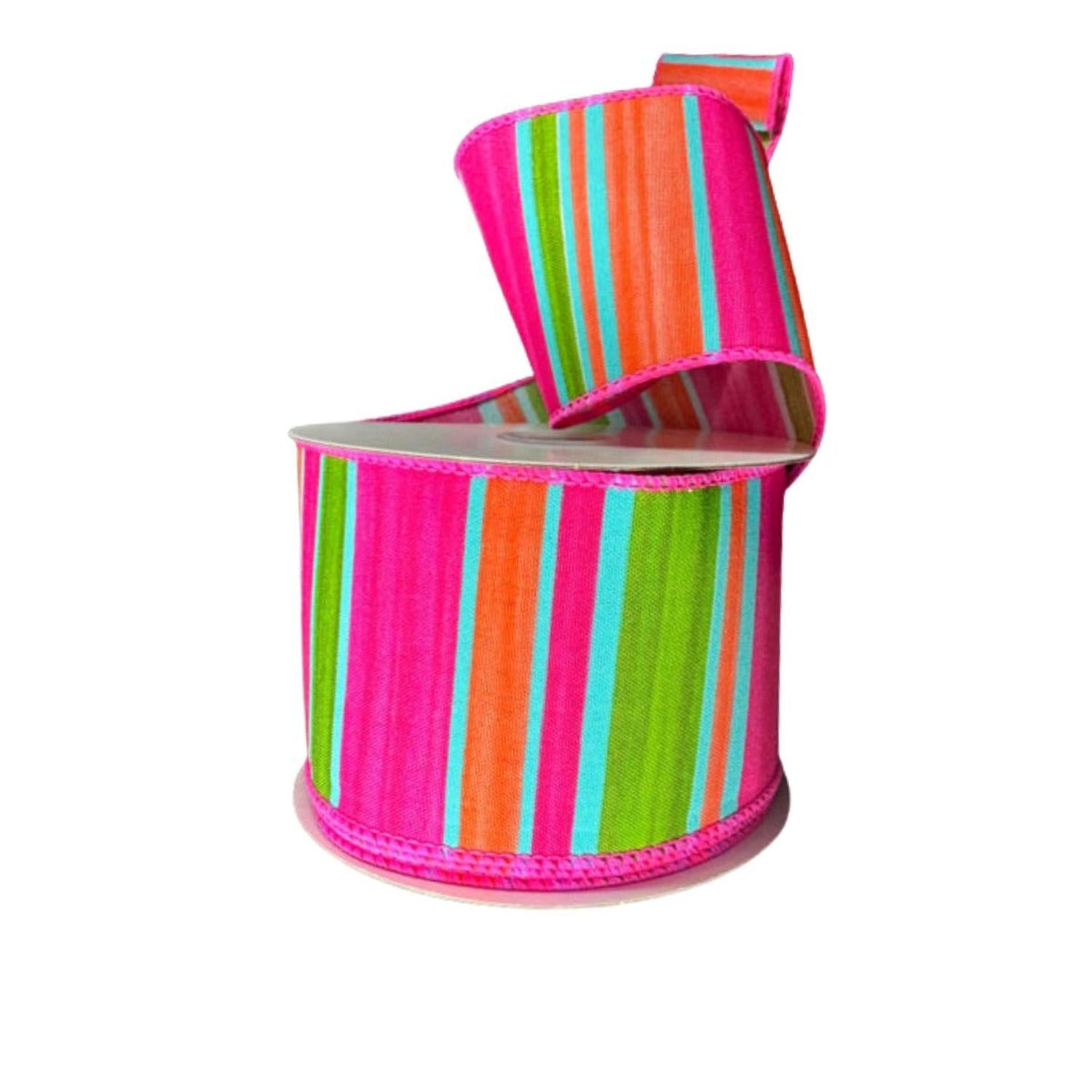 2.5" Watercolor Horizontal Stripe Ribbon: Fuchsia (10 Yards)