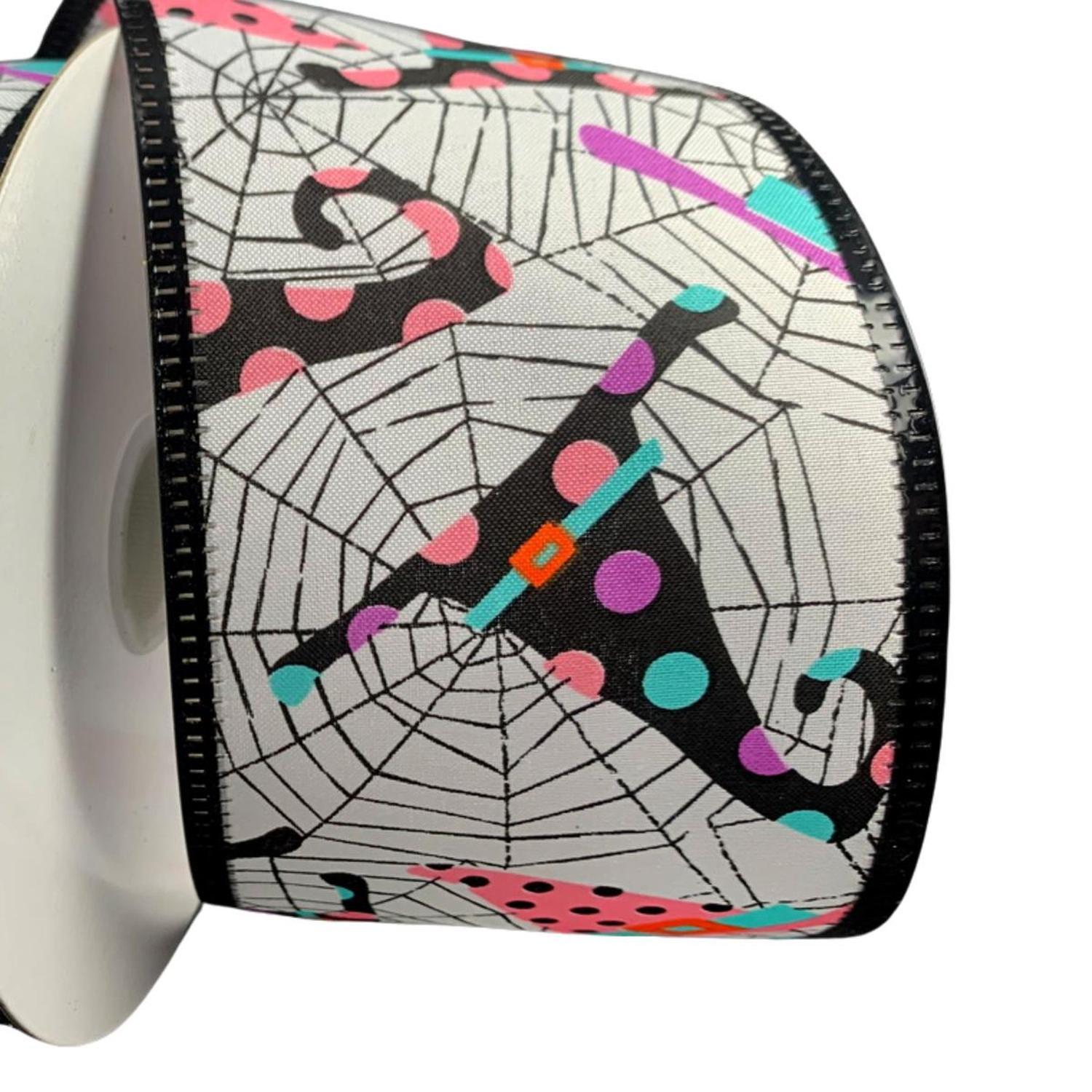 2.5" Cobwebs and Witch Hats Ribbon: White (10 Yards)