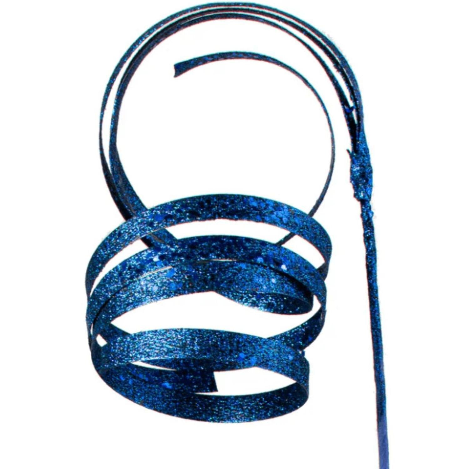 25" Glitter Spiral Ribbon Spray: Midnight Blue