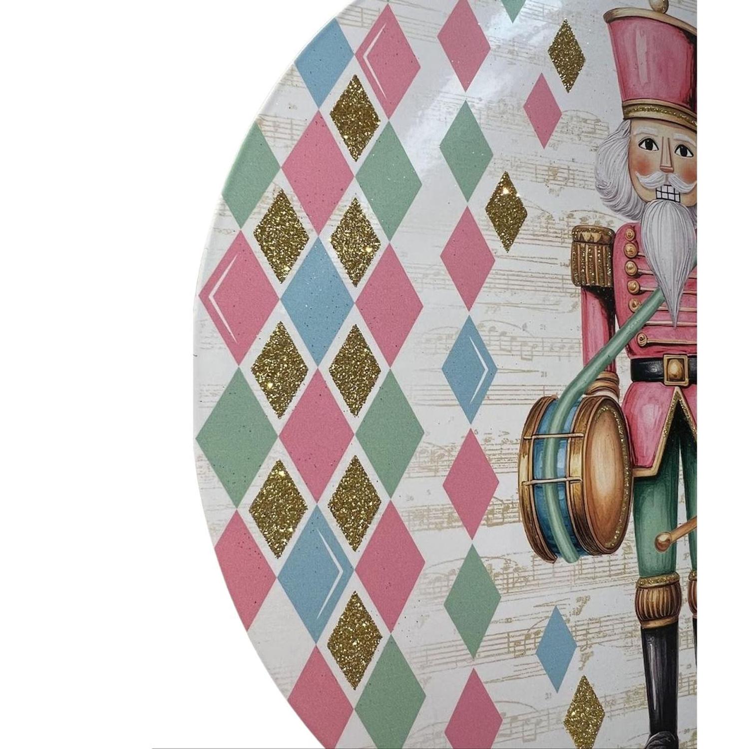 12" Metal Round Sign: Glitter Pastel Nutcracker