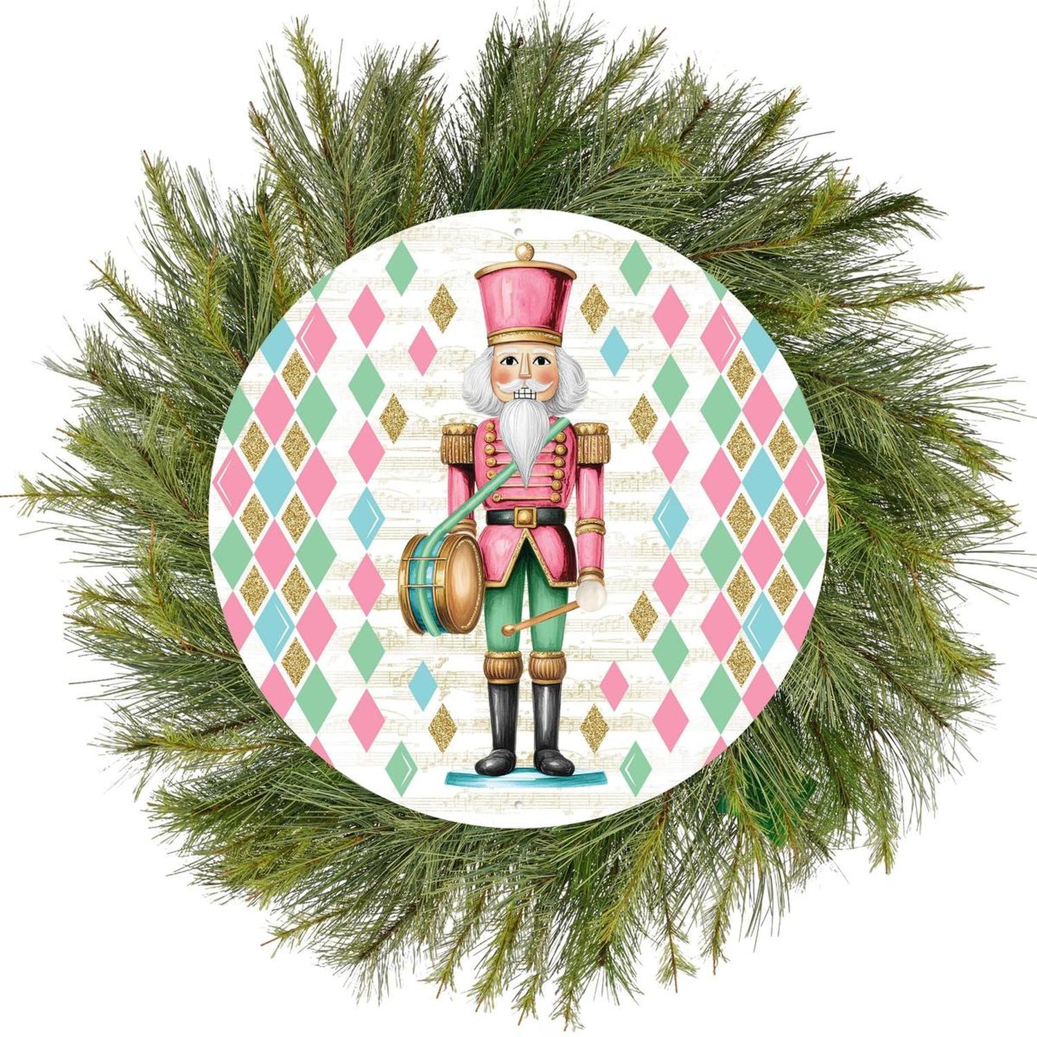 12" Metal Round Sign: Glitter Pastel Nutcracker