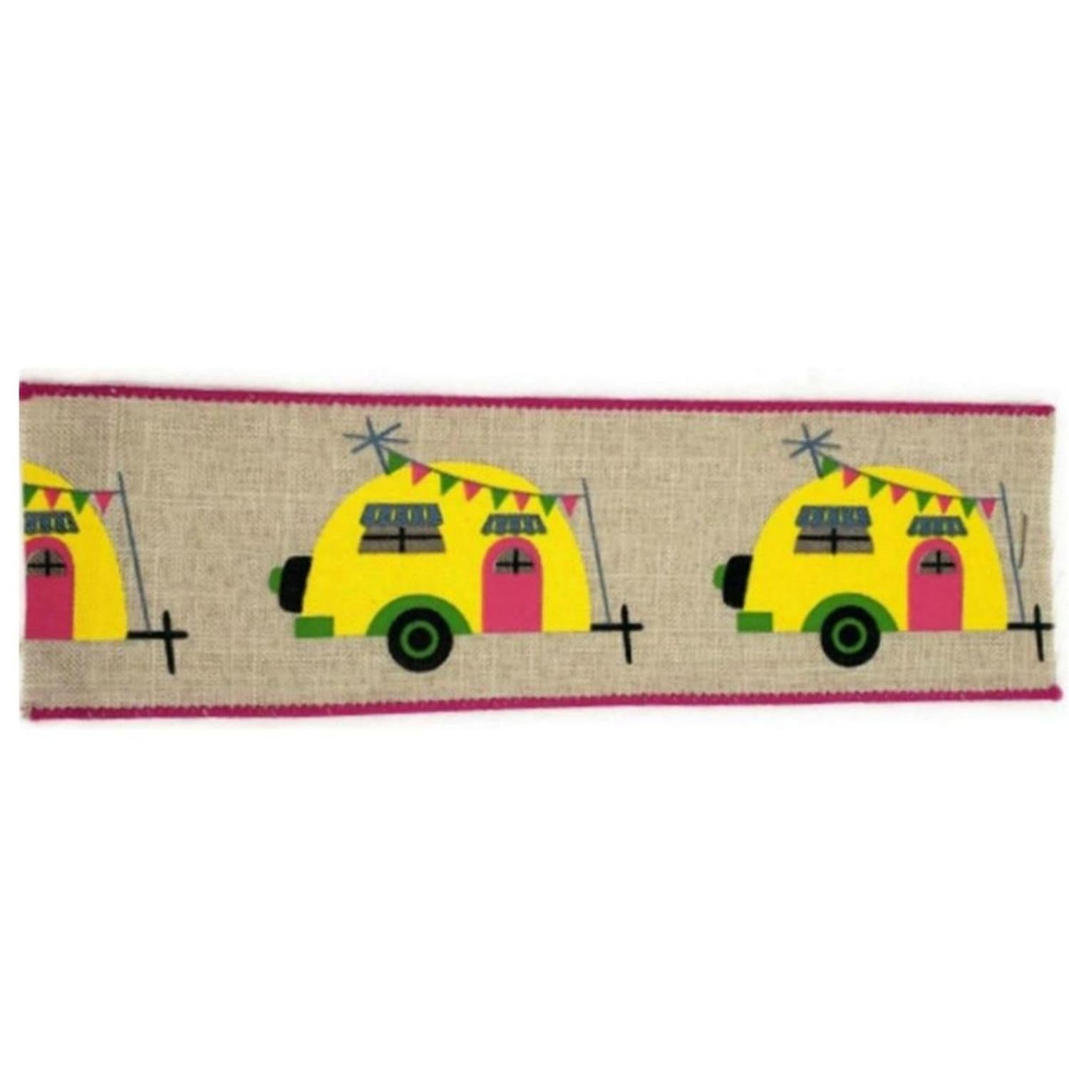 2.5" Summer Camper Ribbon: Lt Natural/Fuchsia (10 Yards)