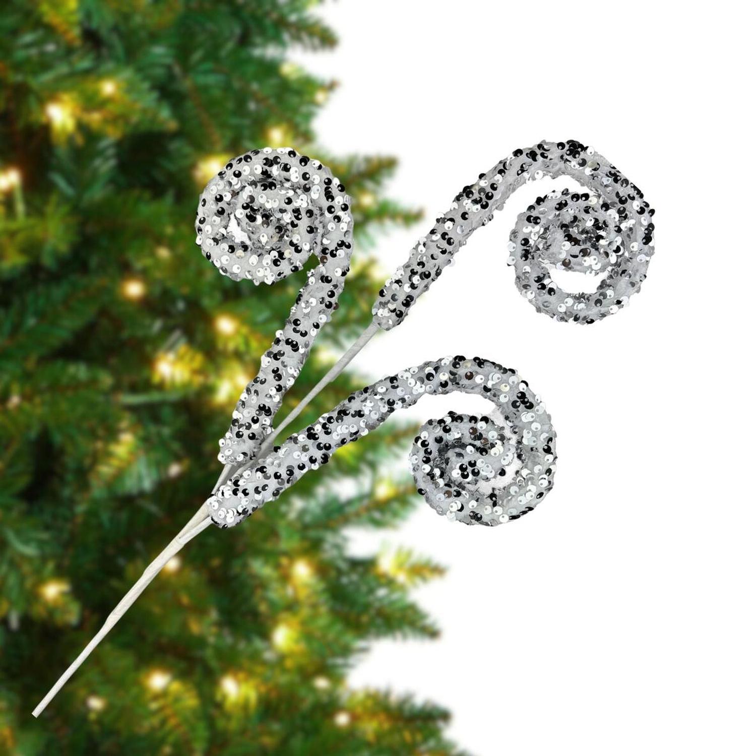 29" Glitter Scroll Curly Spray: Silver