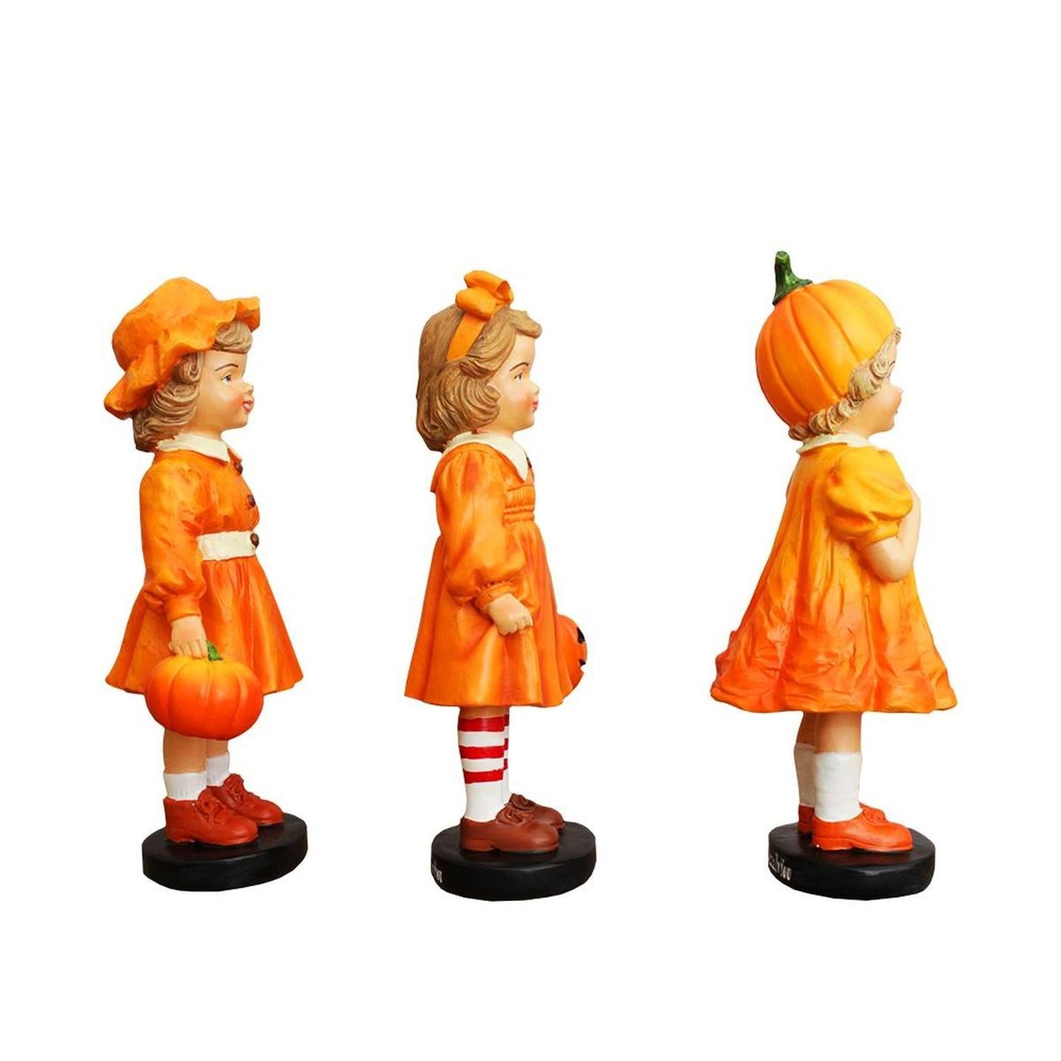 6" Victorian Pumpkin Girl Figurines, Set of 3