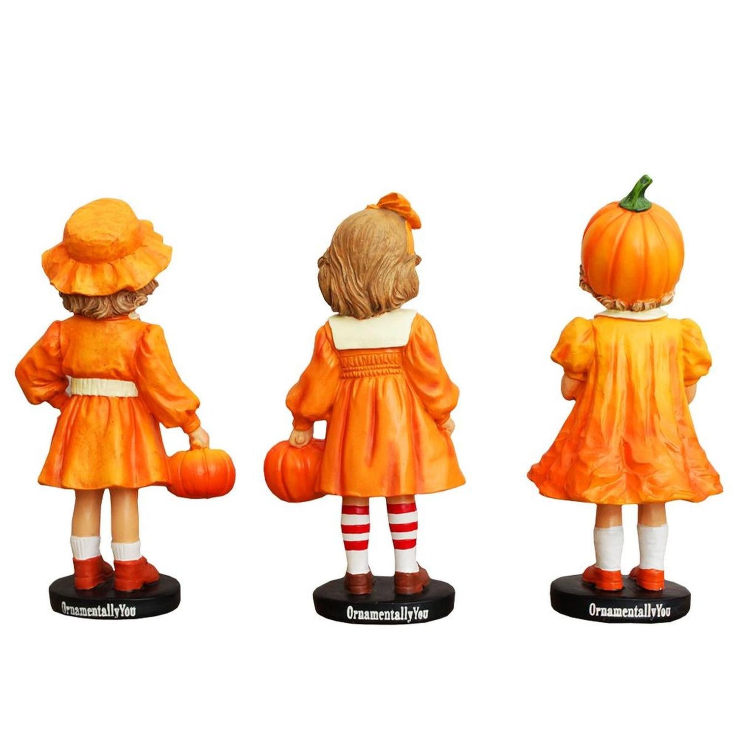 6" Victorian Pumpkin Girl Figurines, Set of 3