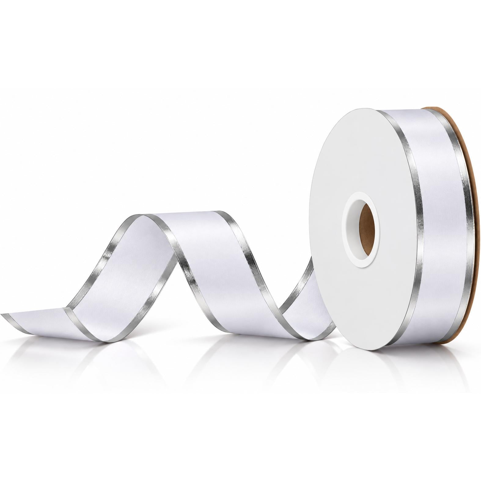 Unspooled white and silver striped homecoming ribbon