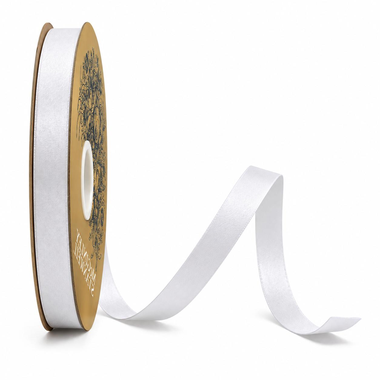 McGinley white satin ribbon spool with gold cardboard label