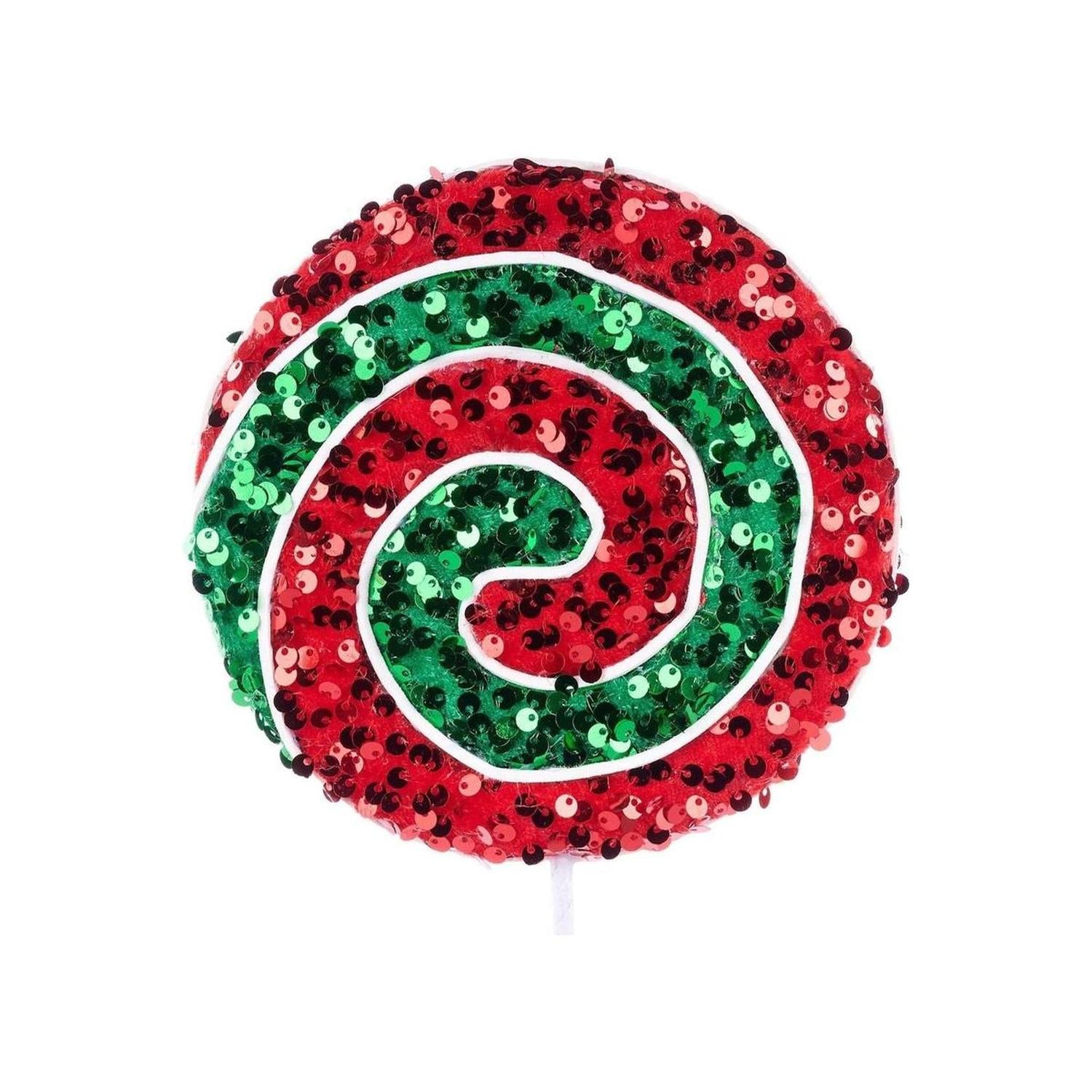 21.5" Sequin Mint Swirl Lollipop: Red/Green