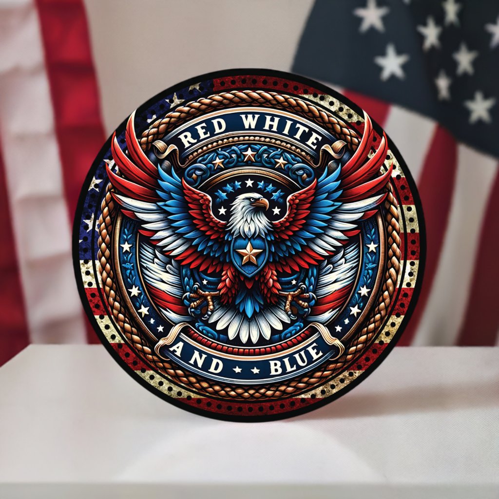 Shop For American Eagle Red White Blue Round Sign at Michelle's aDOORable Creations