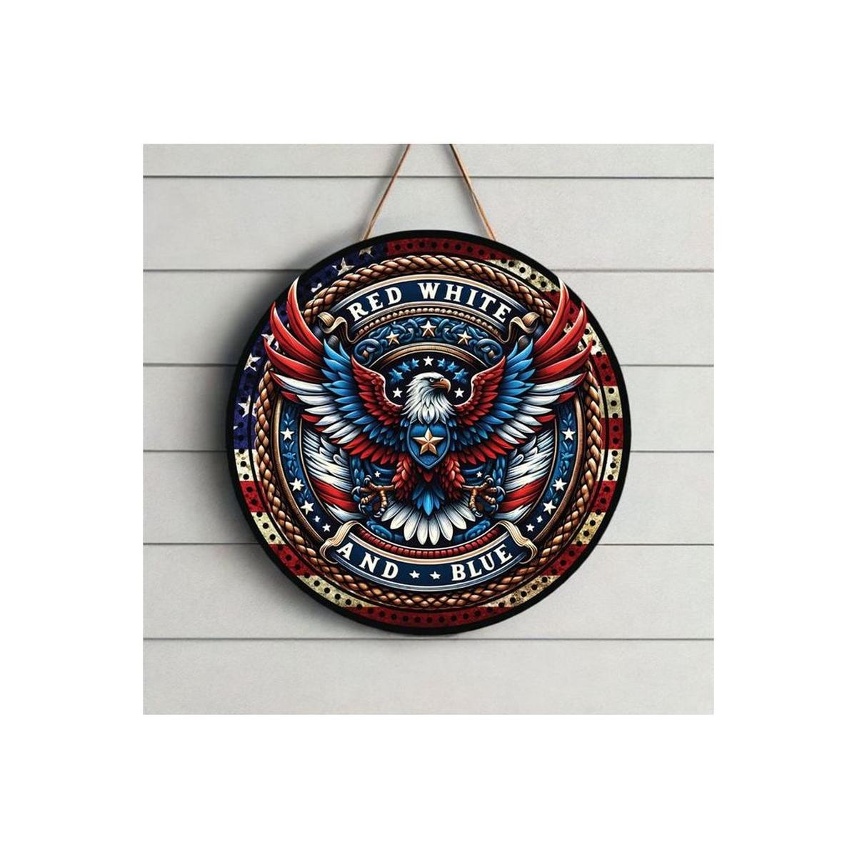 Shop For American Eagle Red White Blue Round Sign at Michelle's aDOORable Creations