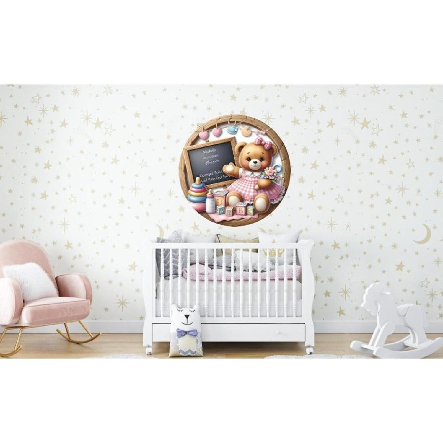 Baby Bear Girl Announcement Round Sign