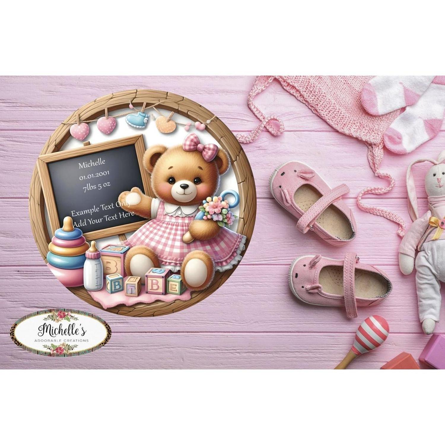 Baby Bear Girl Announcement Round Sign