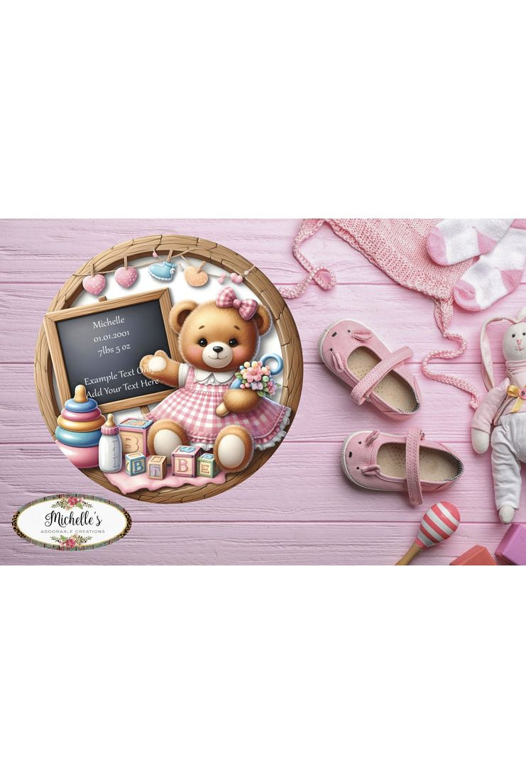 Shop For Baby Bear Girl Announcement Round Sign