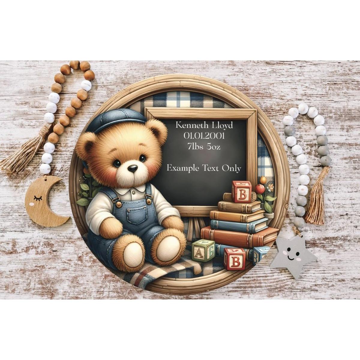 Shop For Baby Boy Bear Announcement Round Sign at Michelle's aDOORable Creations
