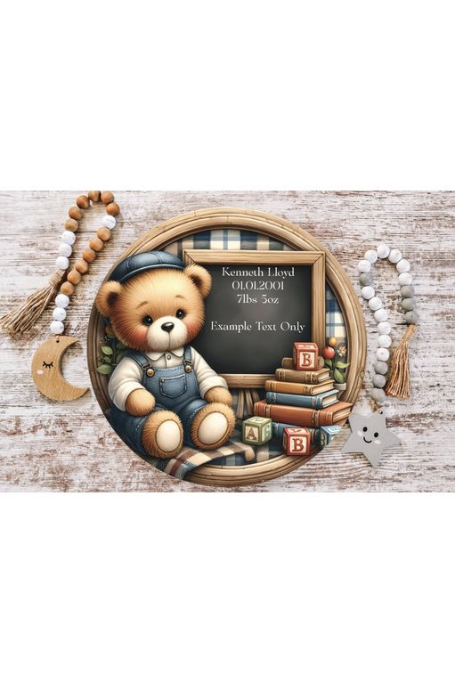 Shop For Baby Boy Bear Announcement Round Sign at Michelle's aDOORable Creations