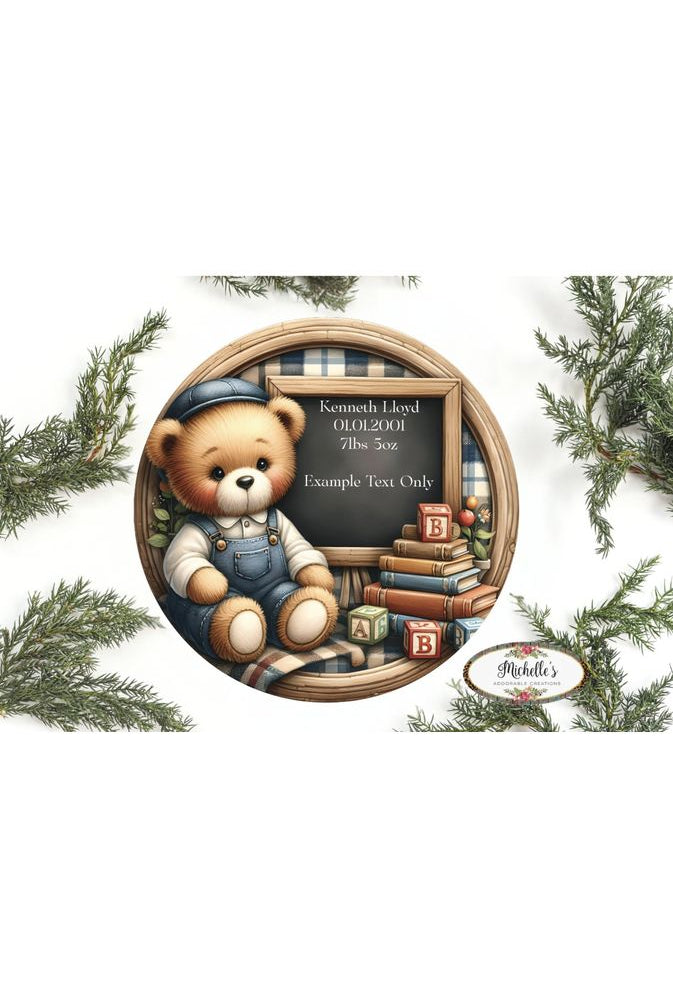 Baby Boy Bear Announcement Round Sign - Michelle's aDOORable Creations - Signature Signs