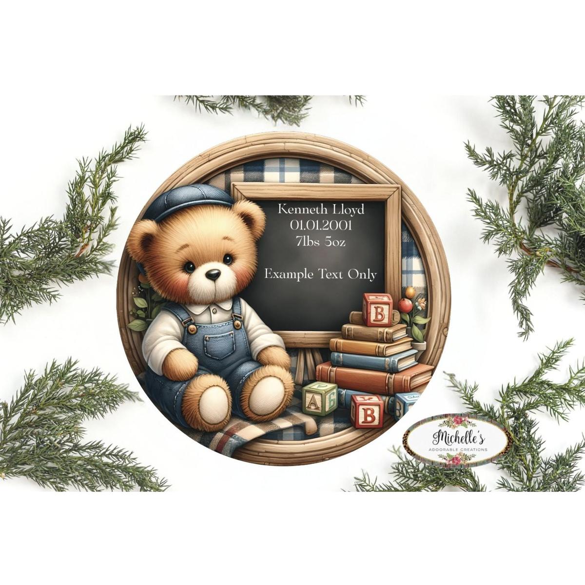 Shop For Baby Boy Bear Announcement Round Sign at Michelle's aDOORable Creations