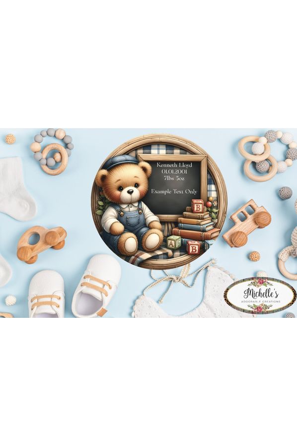 Shop For Baby Boy Bear Announcement Round Sign at Michelle's aDOORable Creations