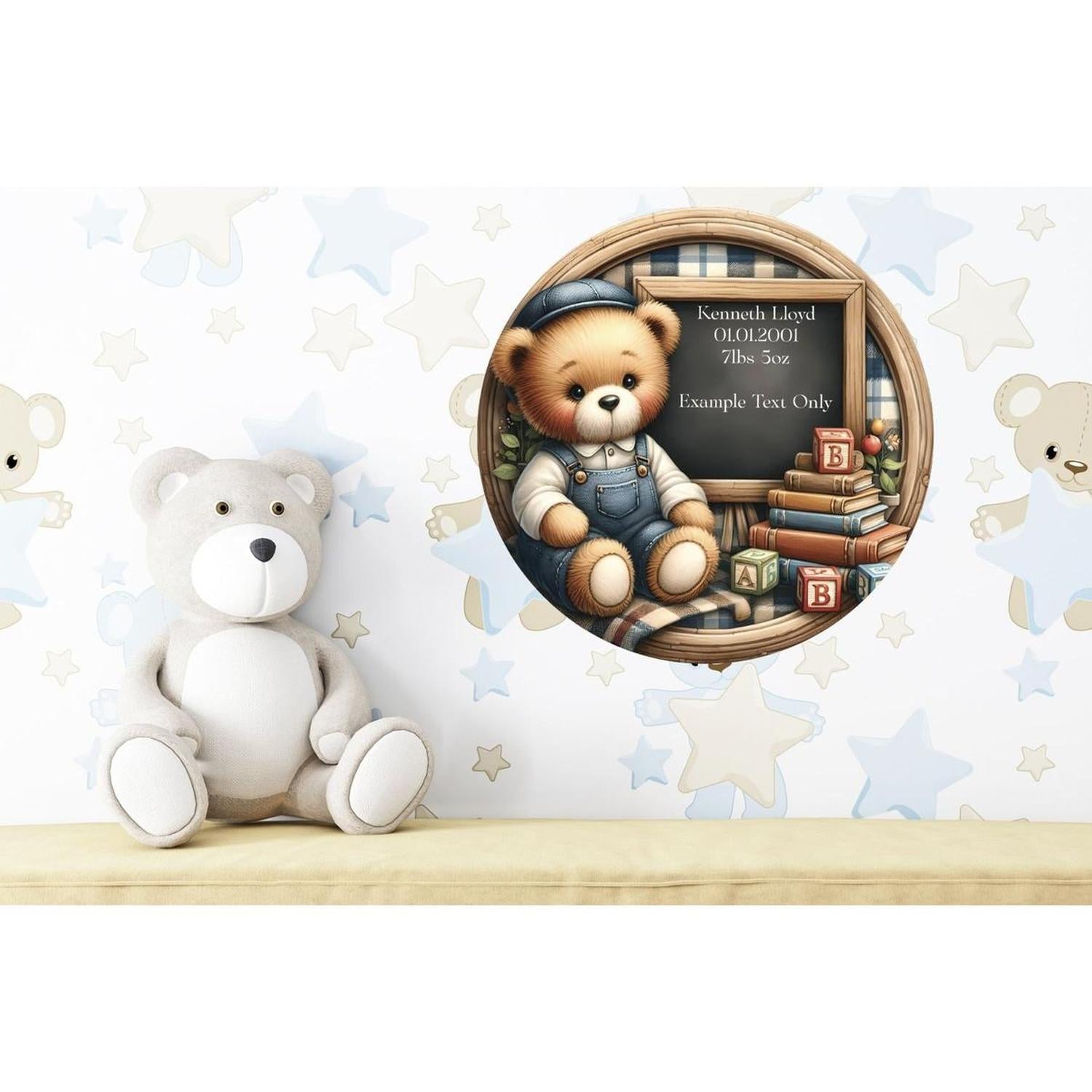 Baby Boy Bear Announcement Round Sign