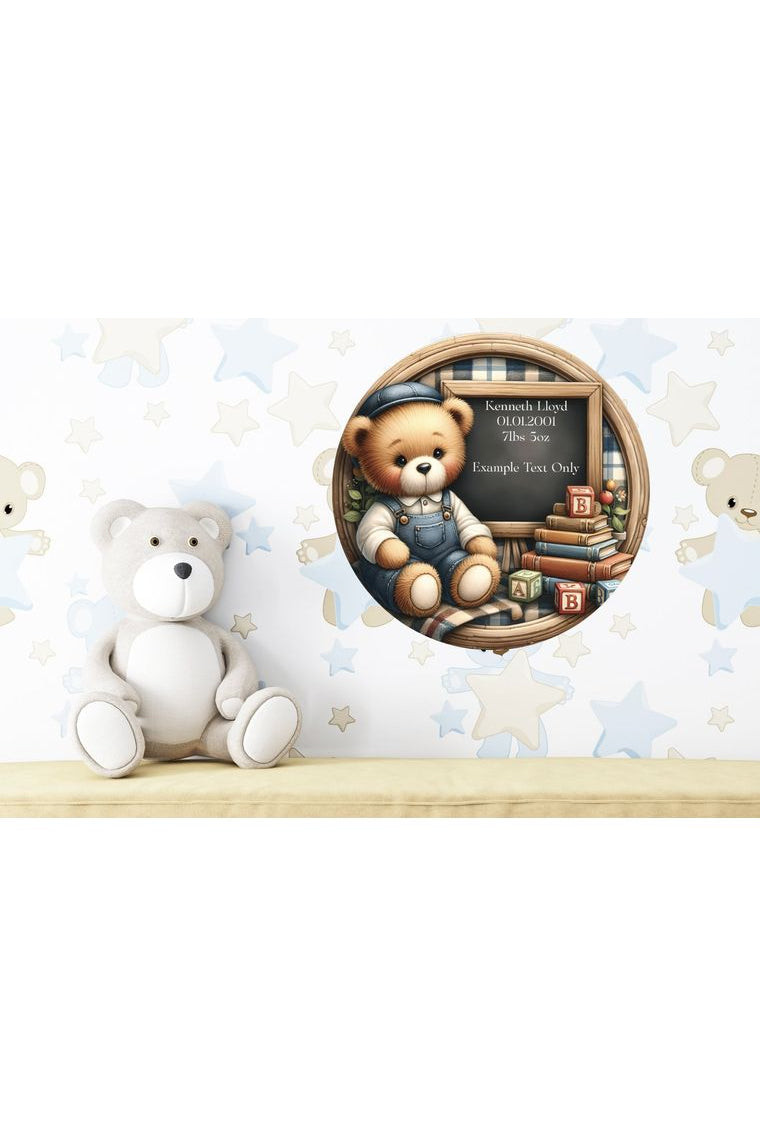 Shop For Baby Boy Bear Announcement Round Sign