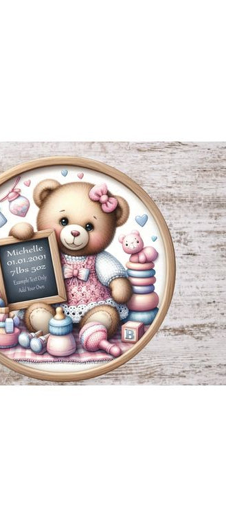 Baby Girl Bear Announcement Round Sign - Michelle's aDOORable Creations - Signature Signs
