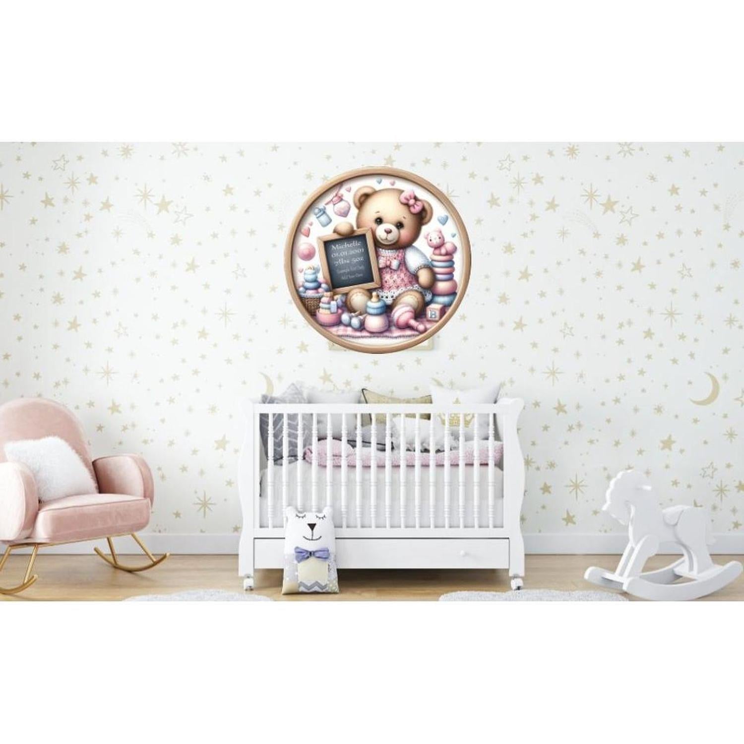 Shop For Baby Girl Bear Announcement Round Sign at Michelle's aDOORable Creations