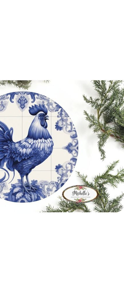 Blue Azulejo Rooster Round Sign - Michelle's aDOORable Creations - Signature Signs