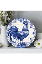 Shop For Blue Azulejo Rooster Round Sign at Michelle's aDOORable Creations