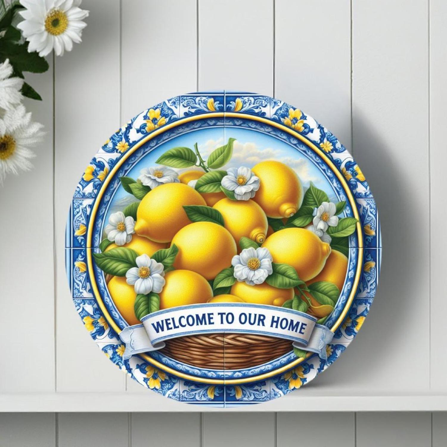 Blue Welcome To Our Home Lemon Round Sign