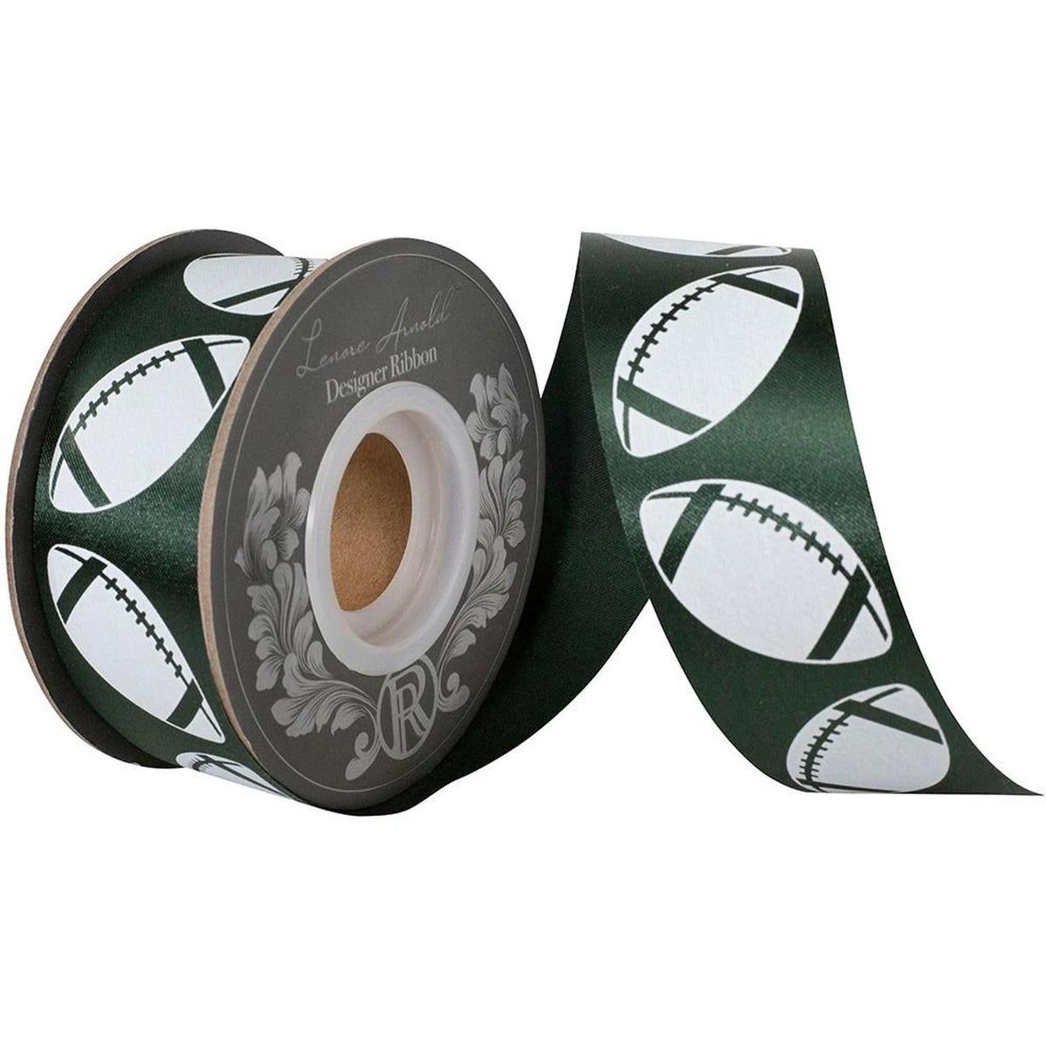 1 3/8 in Homecoming Football Ribbon: Hunter/White (25 Yards)