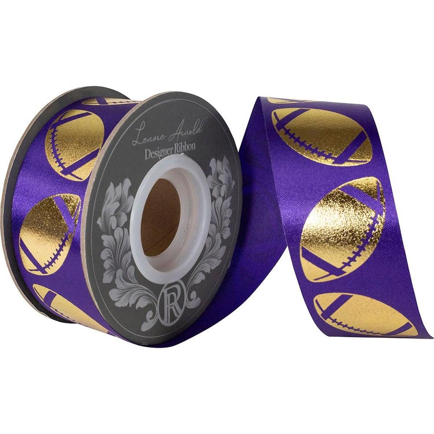 Shop For 1 3/8 in Homecoming Football Ribbon: Purple/Gold (25 Yards)