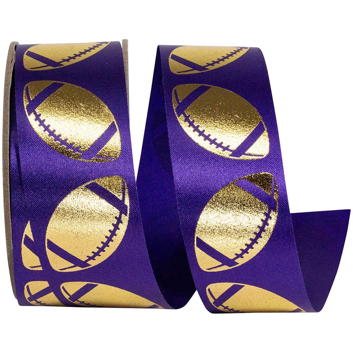 Shop For 1 3/8 in Homecoming Football Ribbon: Purple/Gold (25 Yards)
